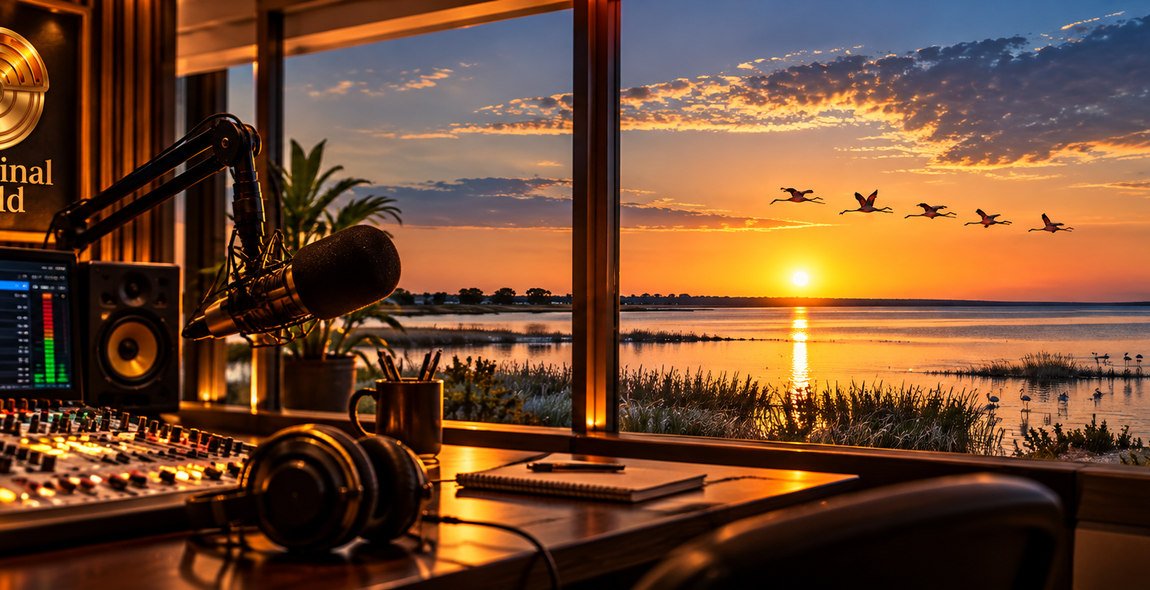Estudio de Cardinal Gold frente a la laguna de Ansenuza al atardecer